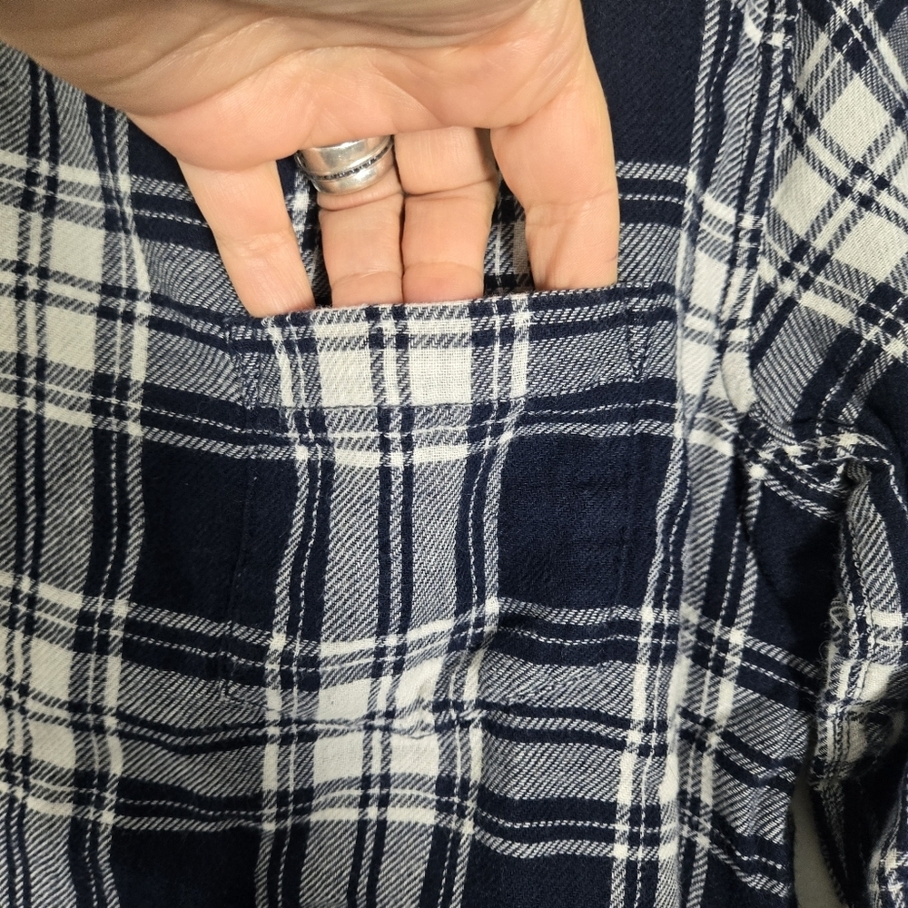 Madewell Navy White Plaid 3/4 Sleeves Top Blouse - Picture 5 of 8